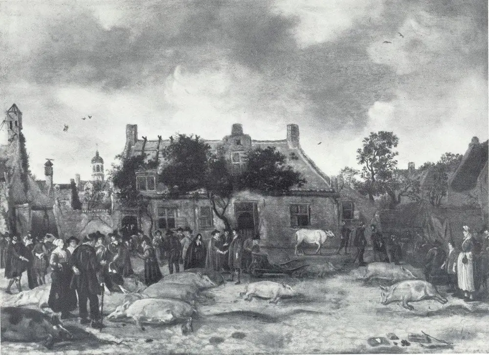 Selling Pigs at the Market in The Hague, by Sybrand van Beest