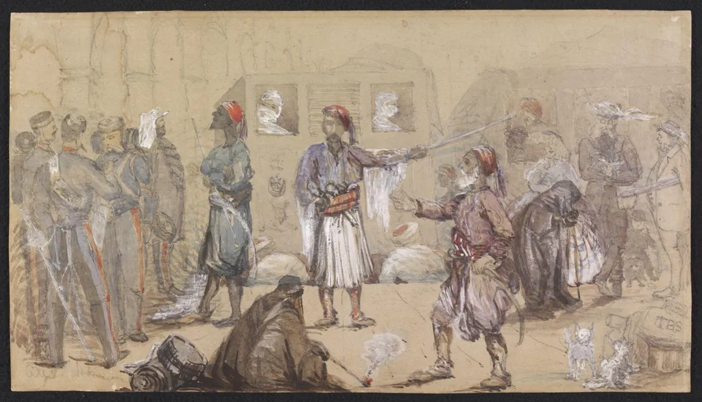 Railway Station, Alexandria, by T. B. S., watercolor, 1857