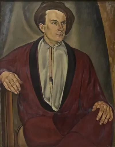 Portret în roșu (Portretul sculptorului Constantin Baraschi), by Tache Papatriandafil