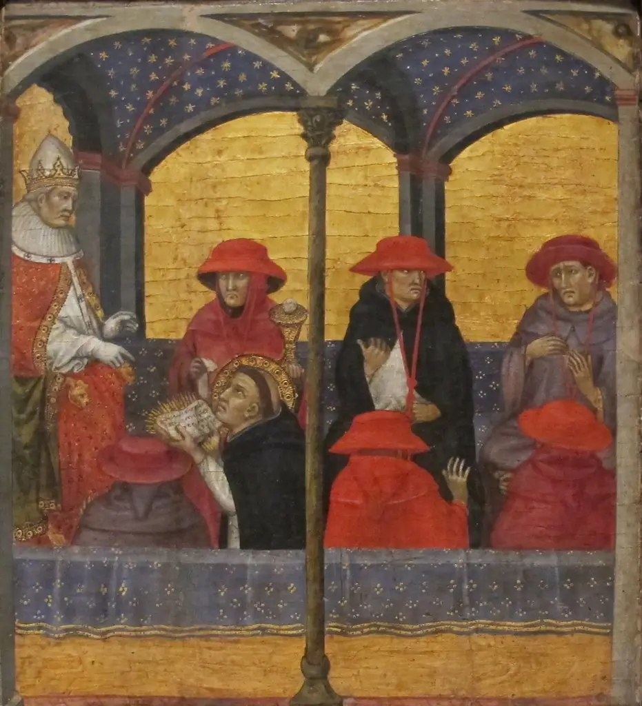 Saint Thomas Aquinas Submitting His Office of Corpus Domini to Pope Urban IV, by Taddeo di Bartolo