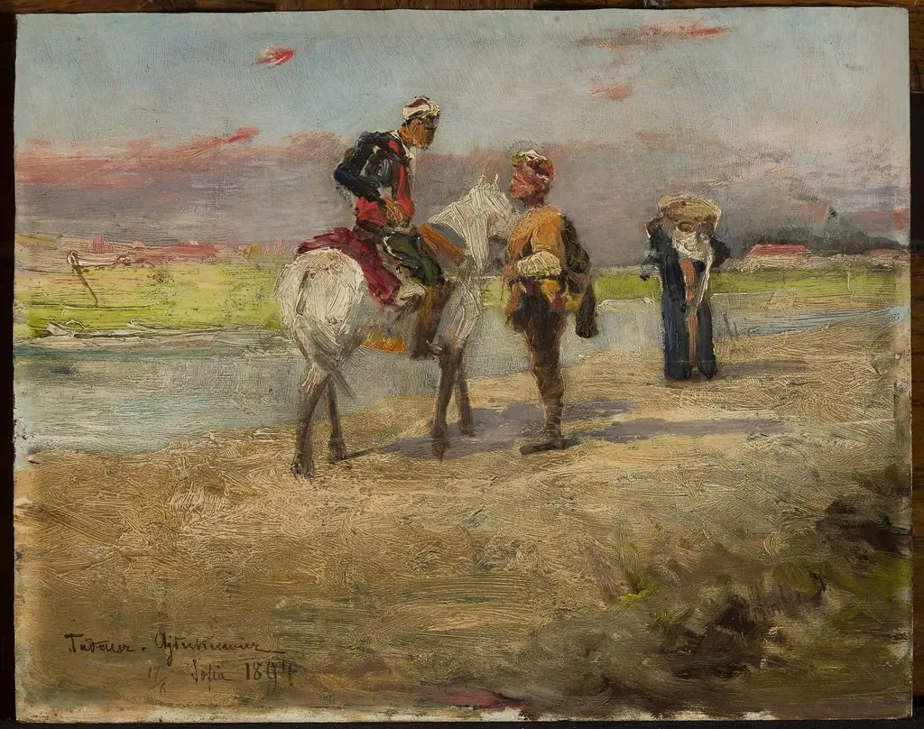 Eastern scene against a landscape, by Tadeusz Ajdukiewicz