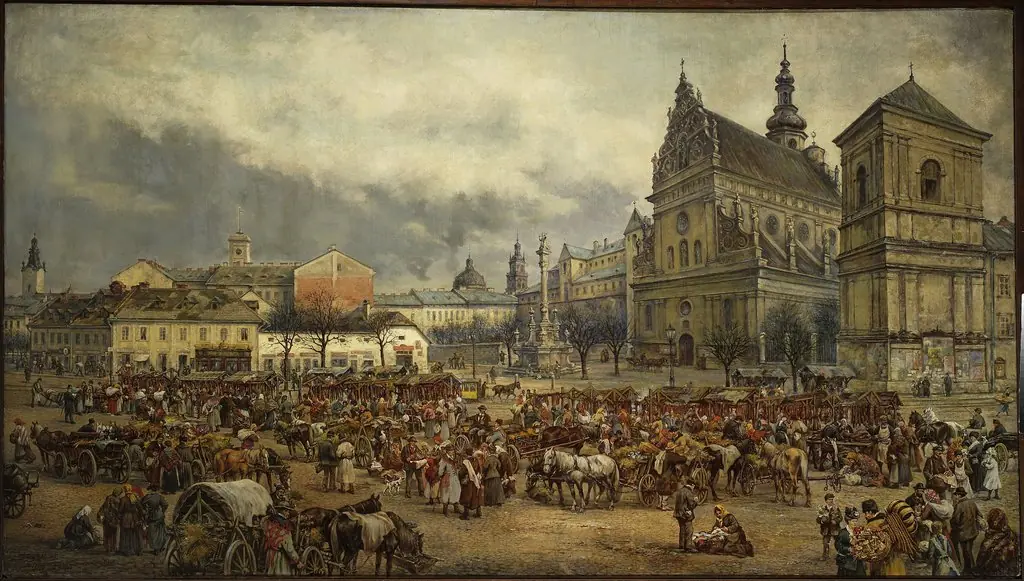 Fair before Easter at the Bernardine square in Lviv in 1895, by Tadeusz Rybkowski