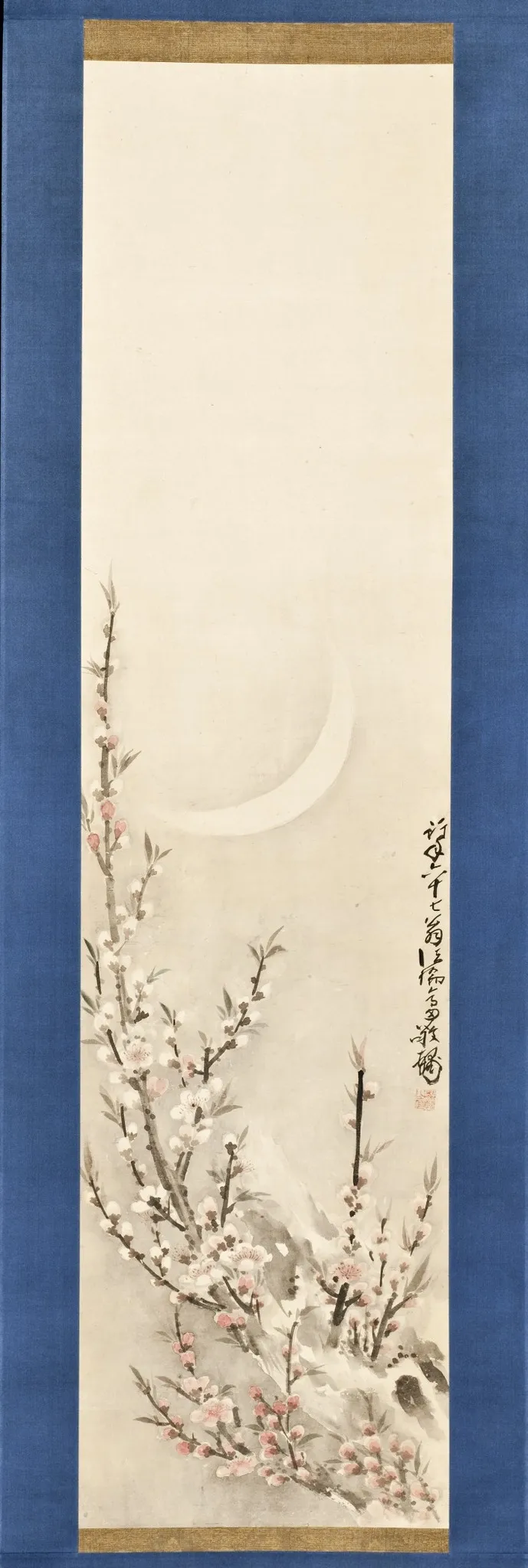 Plum Blossoms under a Crescent Moon, by Takada Keiho, unspecified, 1741