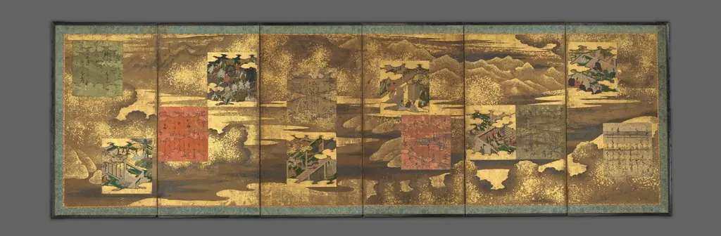 Tale of Genji Screen (Genji monogatari zu shikishi harimaze byōbu)