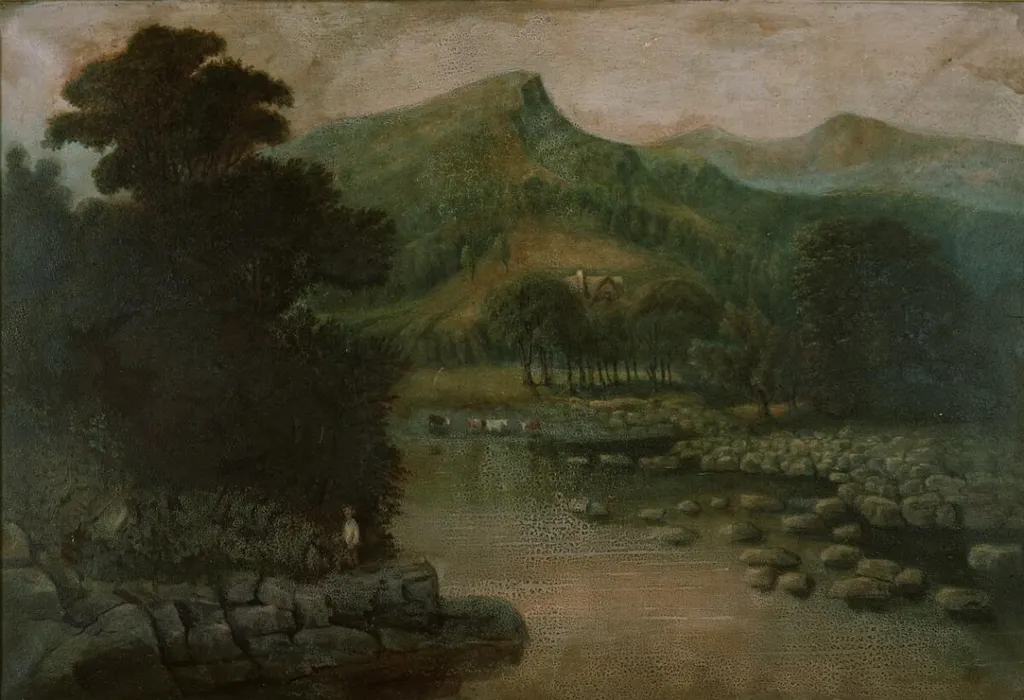 Landscape, South Wales, by Taliesin Williams, oil, 1800