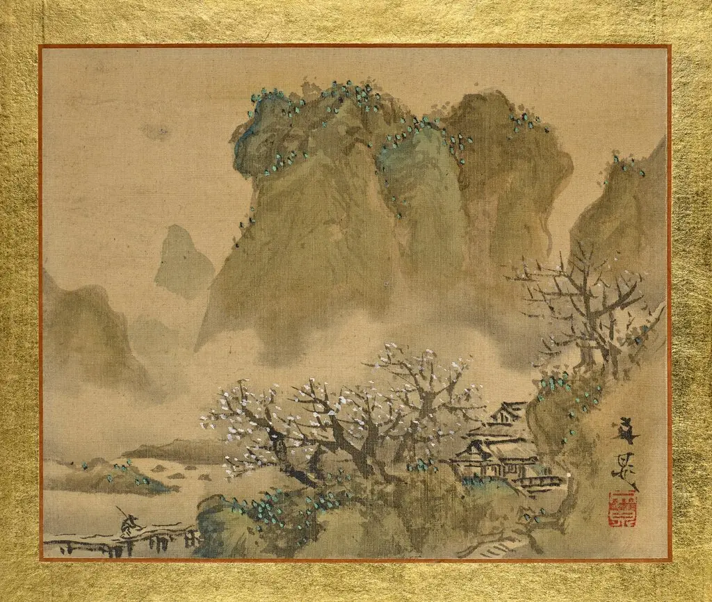A Country House in a Valley with a Blossoming Plum Tree, by Tani Bunchō