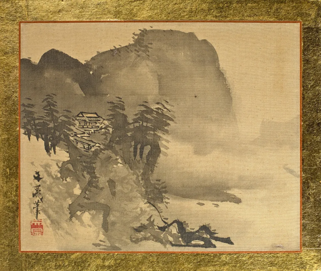 A House on a Cliff with Mountains in the Background, by Tani Bunchō, unspecified, 1815