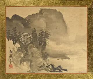 A House on a Cliff with Mountains in the Background, by Tani Bunchō