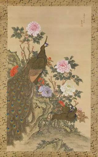 牡丹に孔雀図|Peacocks and Peonies, by Tani Bunchō