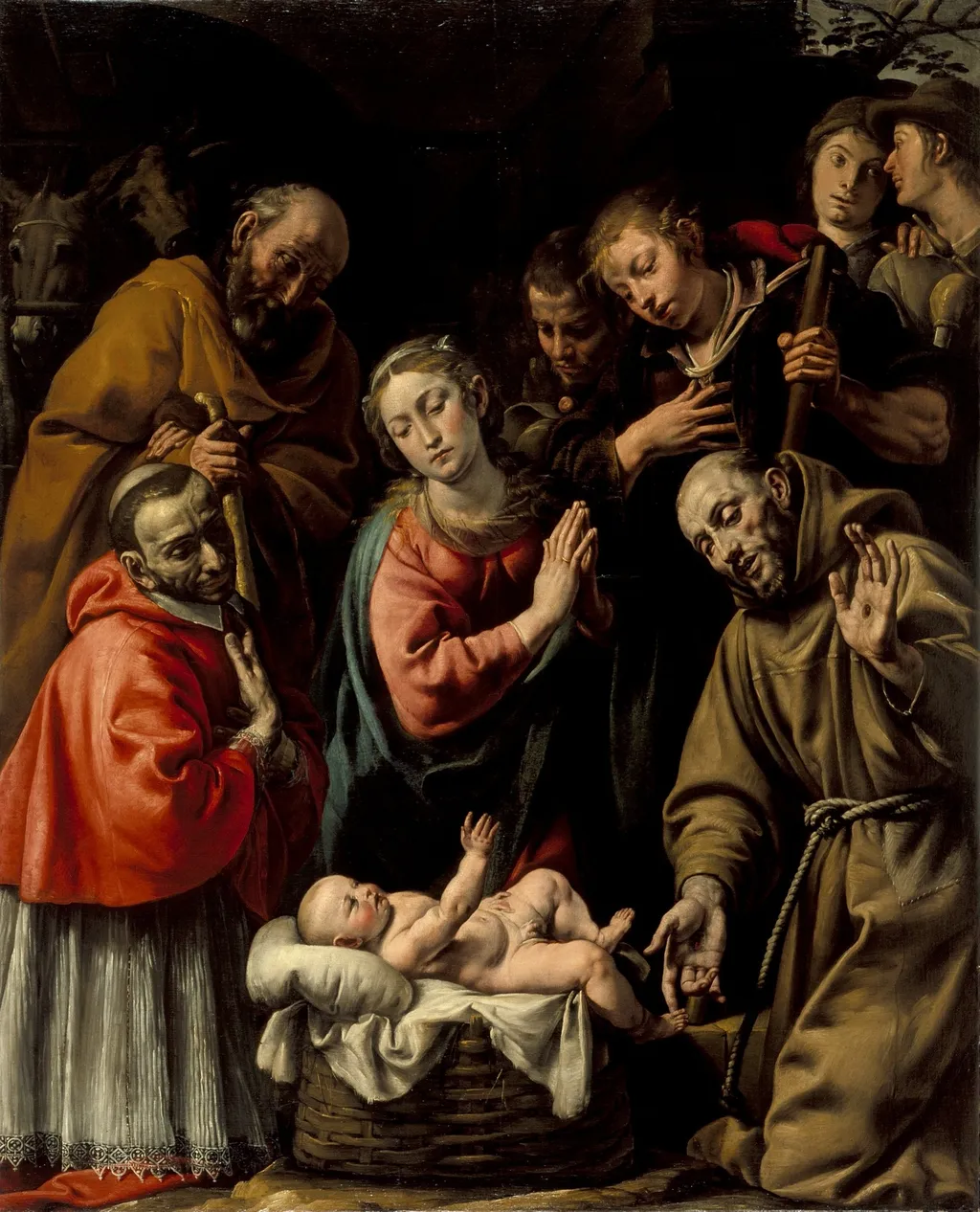 Adoration of the Shepherds with Saints Francis and Carlo Borromeo, by Tanzio da Varallo, oil, 1628