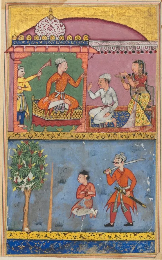 The handmaiden appeals for justice and the prince is taken to the execution site for the fourth time, from a Tuti-nama (Tales of a Parrot): Eighth Night, by Tara 2, unspecified, 1560