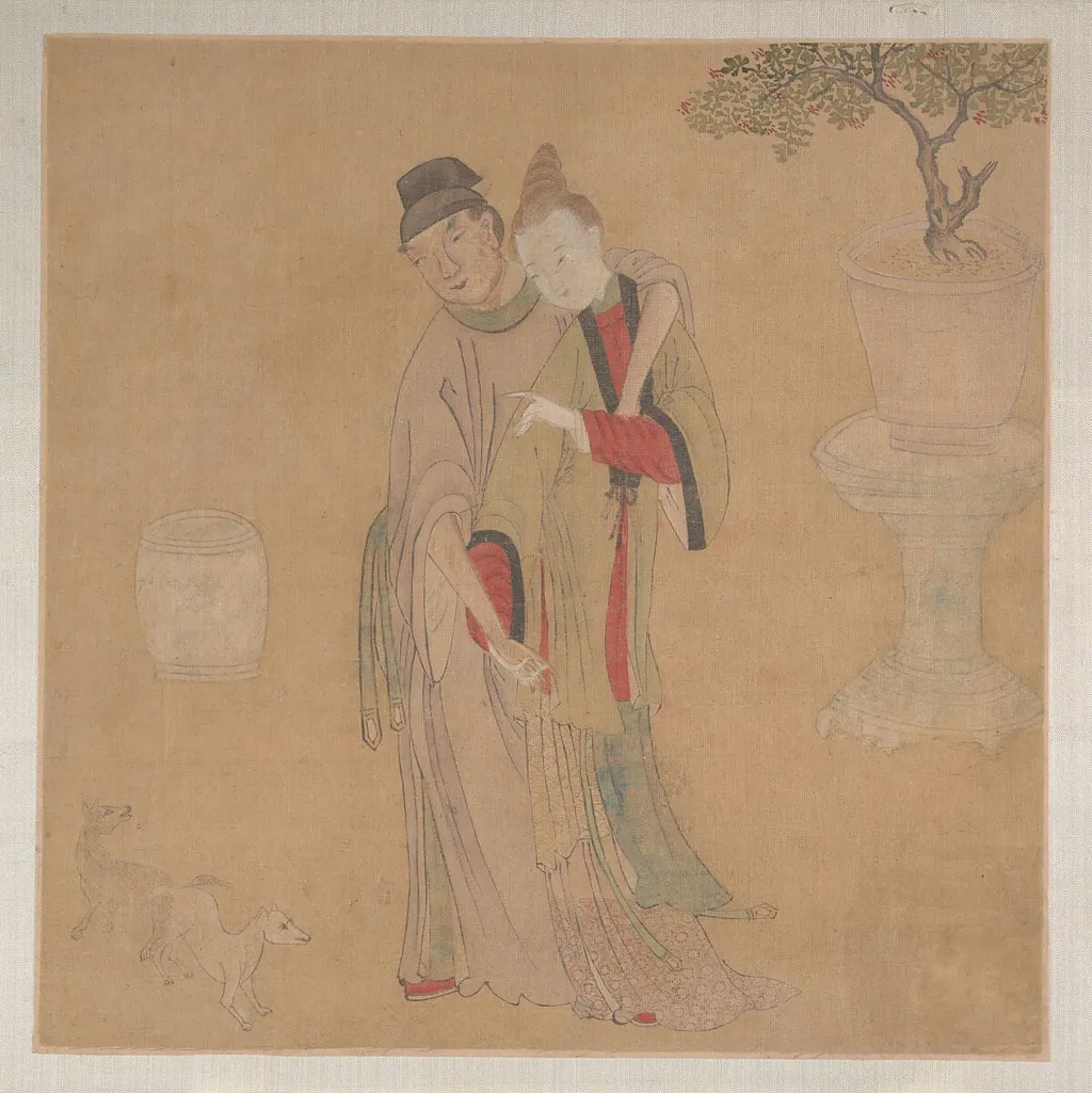 清 佚名 傳勾龍爽 番酋四歡八樂圖 冊頁|Tartar Officer with Blonde Lady, paint, 1849