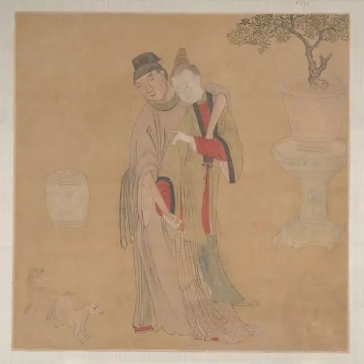 清　佚名　傳勾龍爽　番酋四歡八樂圖　冊頁|Tartar Officer with Blonde Lady