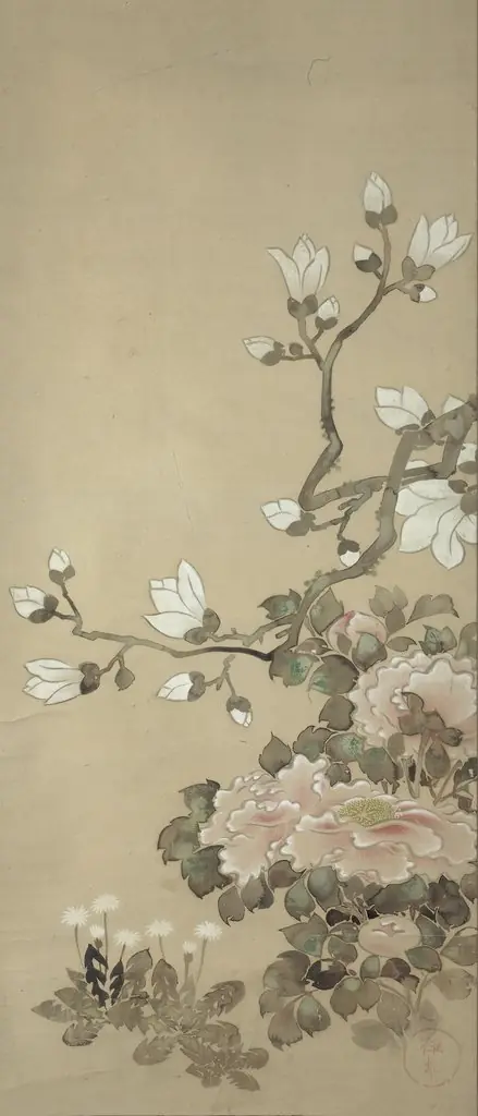 Peonies, Magnolia, and Dandelions, by Tawaraya Sōtatsu