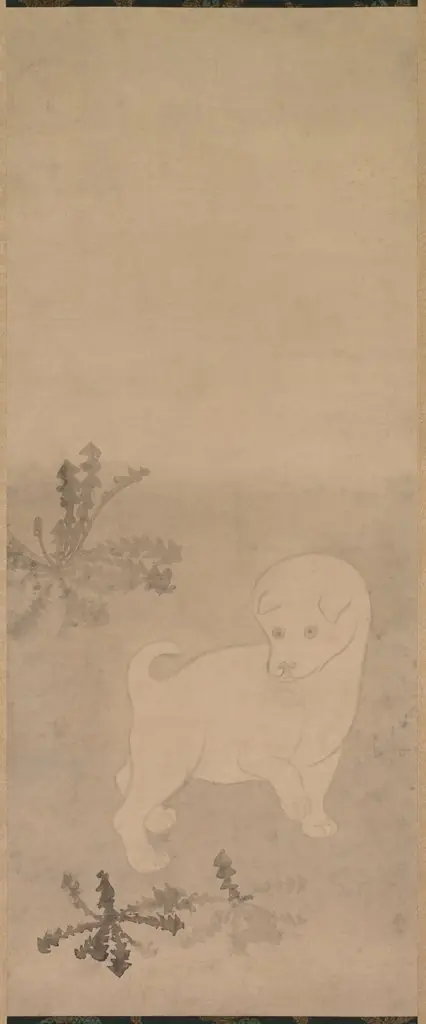 Puppy with Dandelions, by Tawaraya Sōtatsu