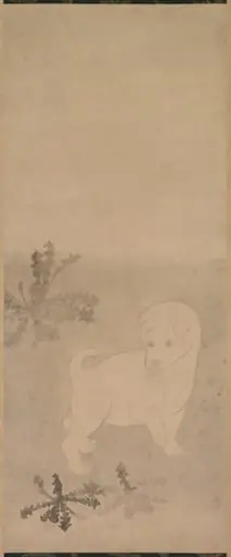 Puppy with Dandelions, by Tawaraya Sōtatsu