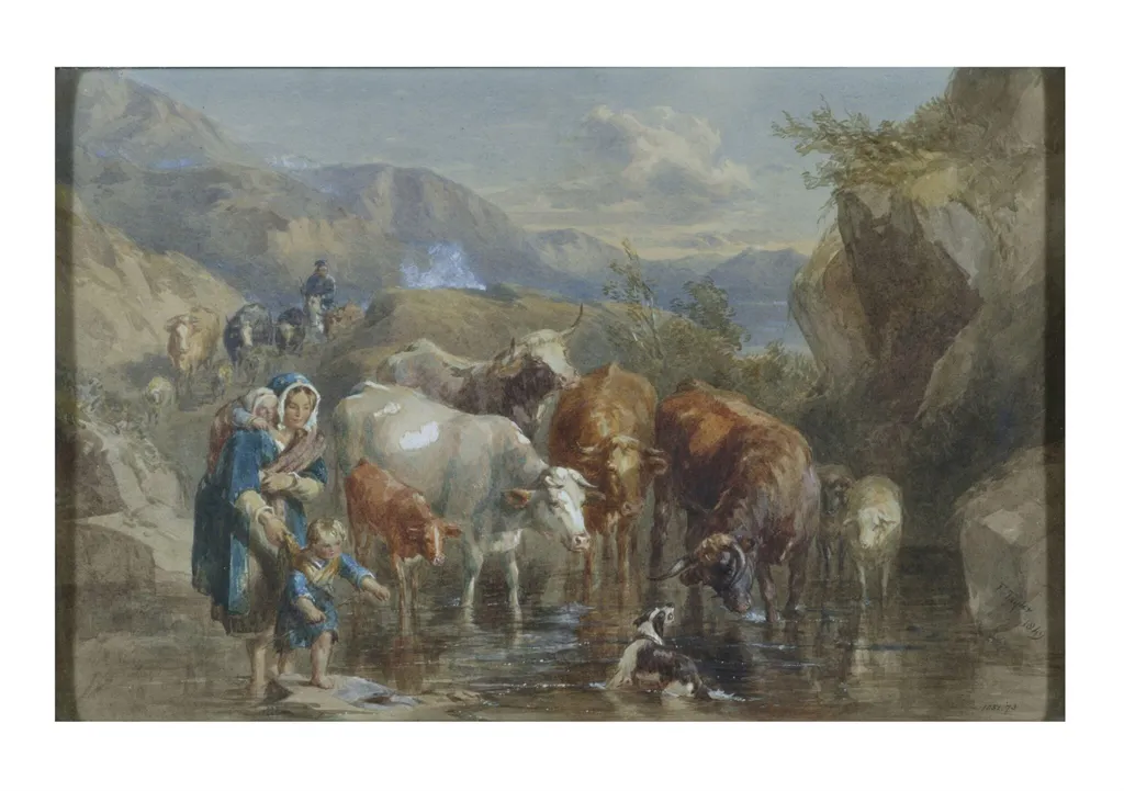 Highland Cattle, by Tayler, watercolor, 1849