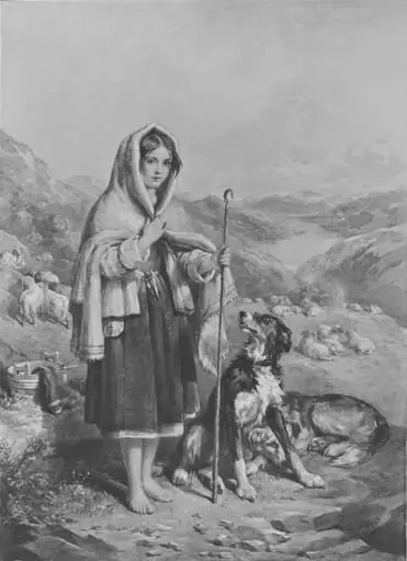 Highland scene with a young shepherd girl tending sheep, by Tayler