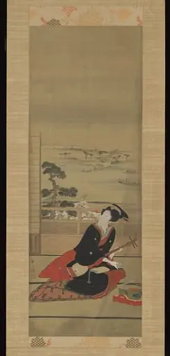 蹄斎北馬筆　三味線持つ美人図|Female Entertainer with Shamisen