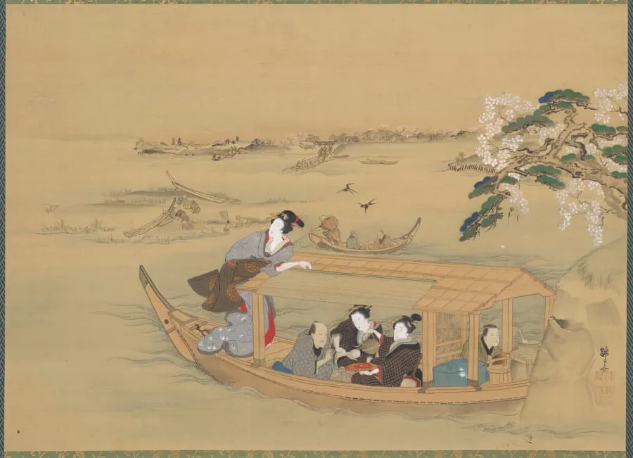 Pleasure Boat on the Sumida River, by Teisai Hokuba, unspecified, 1804