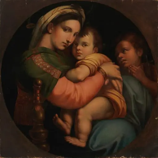Madonna della Sedia, kopio Rafaelin (Raffaello Sanzio) mukaan, by tekijä ei tiedossa