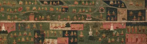 Temple Banner with pilgrimage sites and scenes from the "Svayambhu-purana" (Ancient Text of the Primordial Buddha)