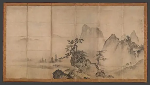 伝天章周文筆 山水図屏風|Mountain Landscape, by Tenshō Shūbun
