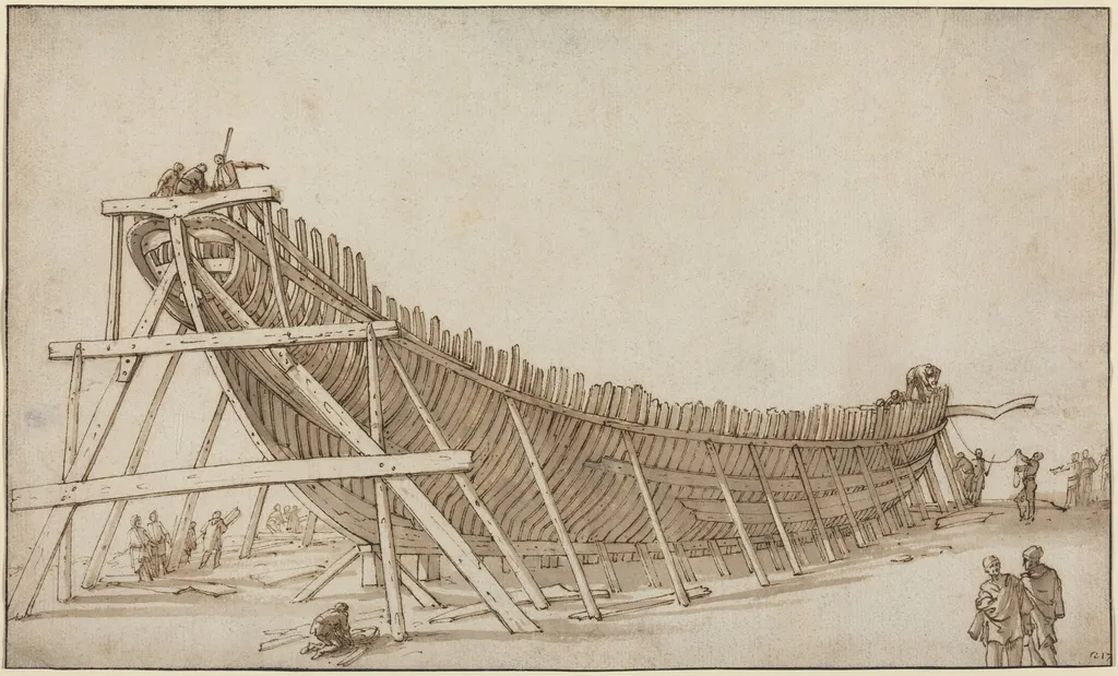 Galley under Construction, by Teodoro Filippo di Liagno, chalk, 1626