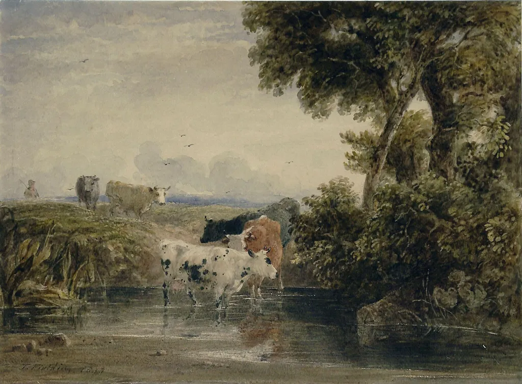 Landscape with cattle, by Thales Fielding, watercolor, 1800