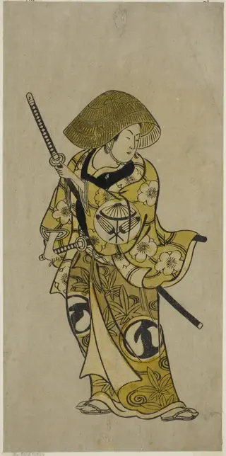 The Actor Sawamura Kamesaburo as Nagoya Kosanza in the play "Keisei Fukubiki Nagoya," performed at the Nakamura Theater in the first month, 1731, by Okumura Toshinobu