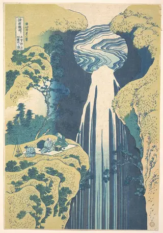諸國瀧廻リ　木曽路ノ奥 阿彌陀ヶ瀧|The Amida Falls in the Far Reaches of the Kisokaidō Road (Kisoji no oku Amida-ga-taki), from the series A Tour of Waterfalls in Various Provinces (Shokoku taki meguri), by Katsushika Hokusai