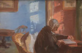 The Artist's Mother Ane Hedvig Brøndum in the Red Room, by Anna Ancher