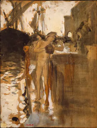 The Balcony, Spain [and] Two Nude Bathers Standing on a Wharf