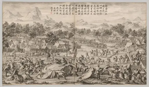 The Battle at Elei Zhalatu: from Battle Scenes of the Quelling of Rebellions in the Western Regions, with Imperial Poems