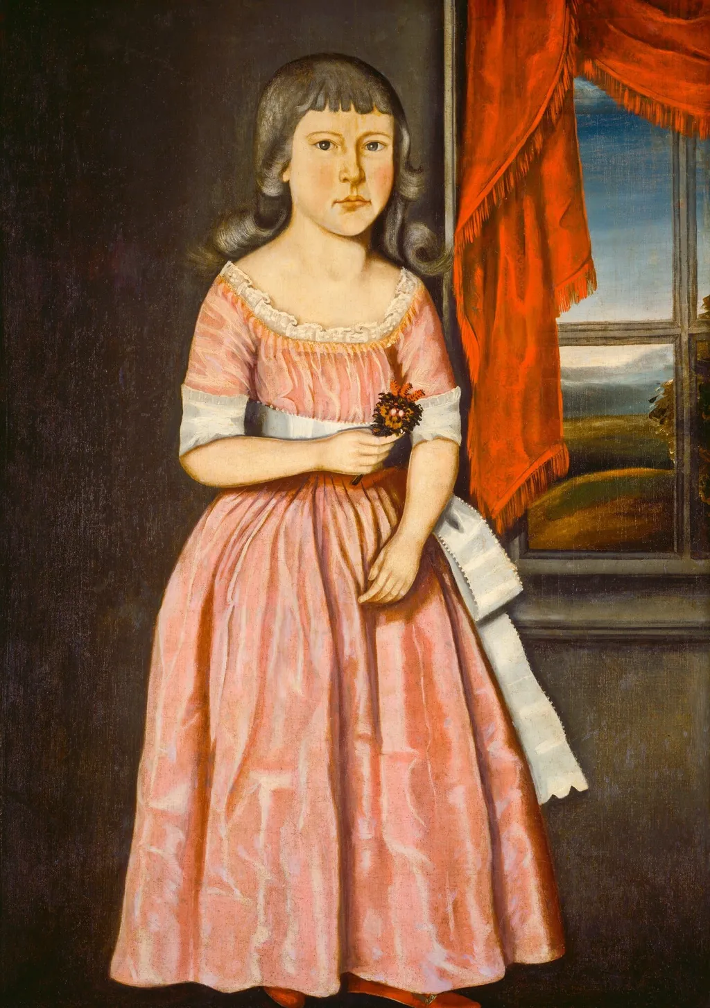Girl in a Pink Dress, by The Beardsley Limner, oil, 1790