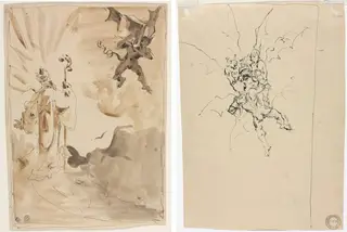 The Bishop and the Demon (recto); Three Demons Holding a Knight (verso)