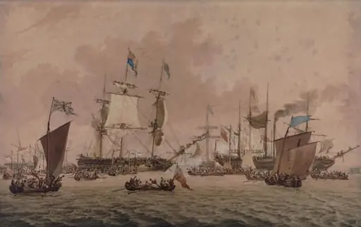 Shipping and boats: George IV passing Great Ormesby, Yarmouth, on his return from Edinburgh 1822, by The Brothers Joy
