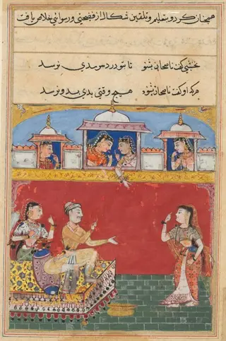 The daughter-in-law returns from her misadventure, feigning insanity, from a Tuti-nama (Tales of a Parrot): Sixteenth Night
