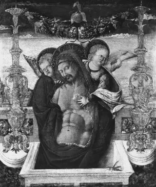The dead Christ supported by two angels