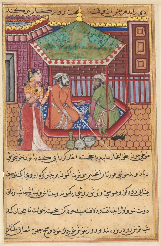 The eldest brother explains the reason for his youthful appearance, from a Tuti-nama (Tales of a Parrot): Forty-ninth Night