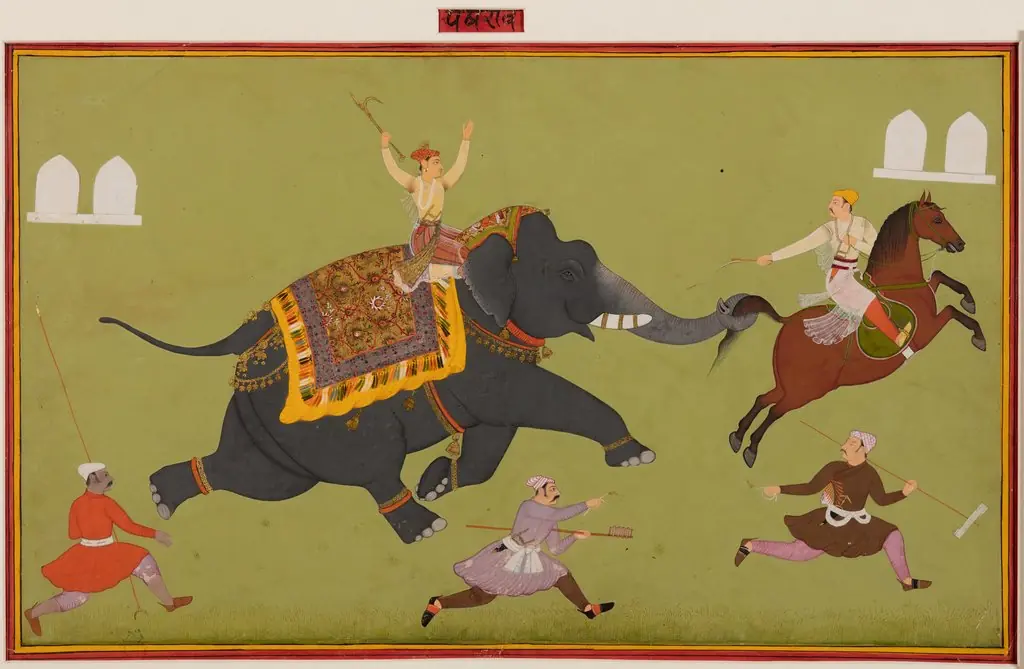 The Elephant of Maharana Jai Singh of Mewar (r. 1680–98) Catches a Horse by the Tail, 1690