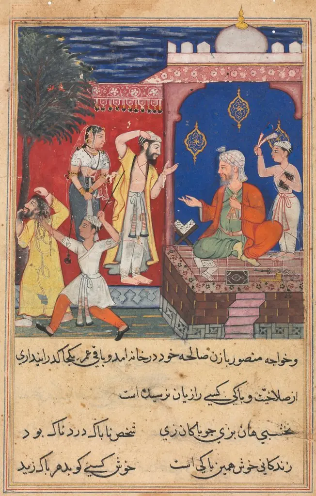 The false Mansur punished before the judge and expelled from the city, from a Tuti-nama (Tales of a Parrot): Seventeenth Night