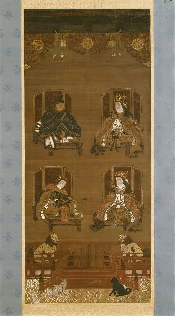 高野四所明神像|The Four Deities of Mount Kōya, ink, 1379
