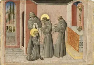 The Investiture of Saint Clare: the Saint receiving the clothes of her Order from Saint Francis, by Giovanni di Paolo