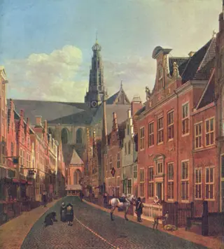 The Jansstraat in Haarlem with the St.-Bavochurch in the background