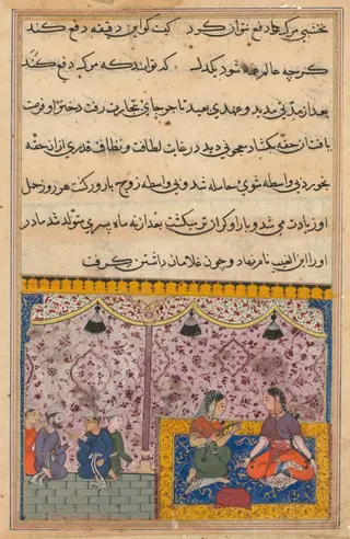 The merchant’s daughter gives birth to a son as a result of eating out of the box. The clever child recognizes the false gems from true, from a Tuti-nama (Tales of a Parrot): Twenty-third Night
