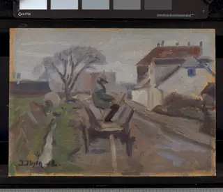 The Painter Ølund Hansen Sitting in a Wagon Painting