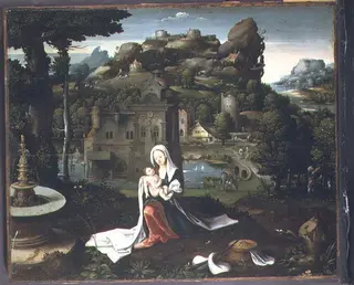 The Rest on the Flight into Egypt, by Master of the Female Half-Lengths