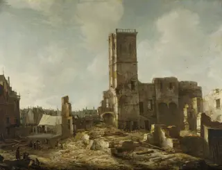 The ruins of the old town hall of Amsterdam after the fire of 7 July 1652, by Jan Abrahamsz Beerstraaten