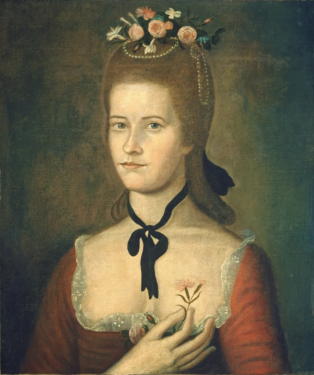 Portrait of a Lady in Red, by The Sherman Limner, oil, 1788